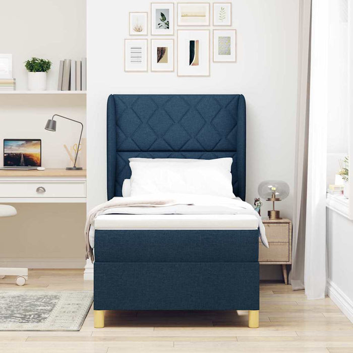 Pat cu arcuri cu headboard Manual albastru 190 x 90 cm țesătură - WALTI WALTI