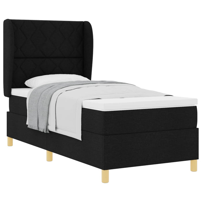 Pat cu arcuri cu headboard Manual Negru 200 x 90 cm țesătură WALTI