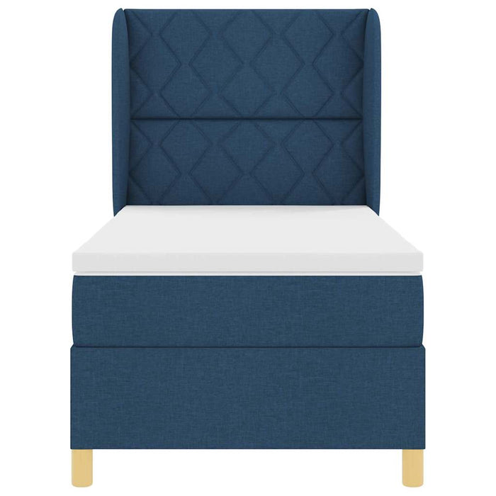 Pat cu arcuri cu headboard Manual albastru 200 x 90 cm țesătură WALTI
