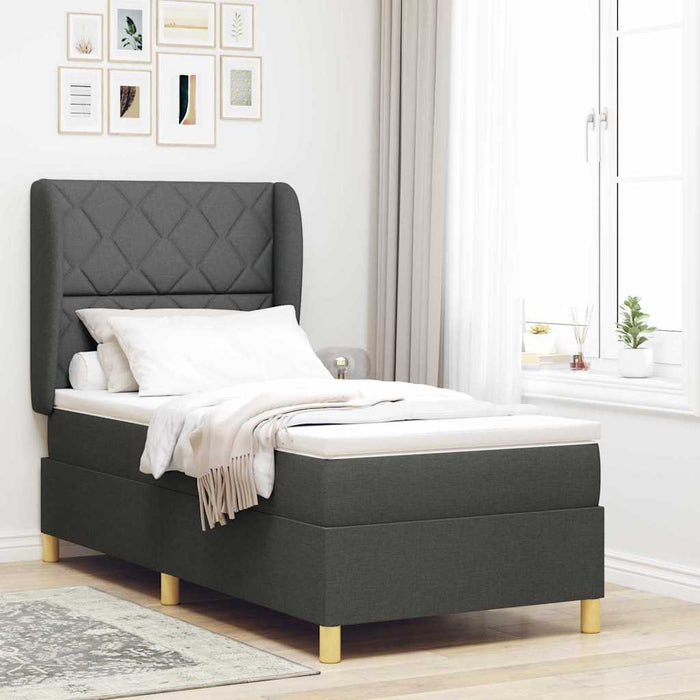 Pat cu arcuri cu headboard Gri închis 200 x 100 cm țesătură - WALTI WALTI