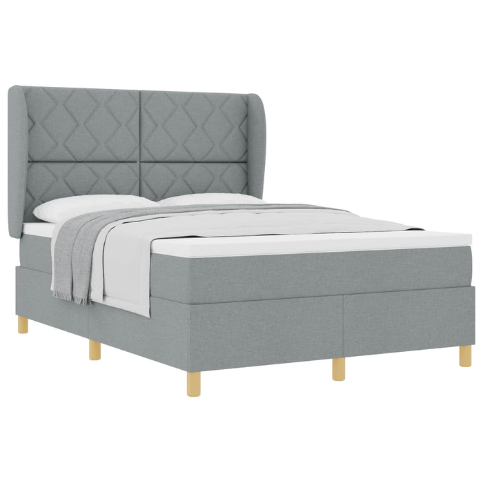 Pat cu arcuri cu headboard Gri deschis 190 x 140 cm țesătură - WALTI WALTI