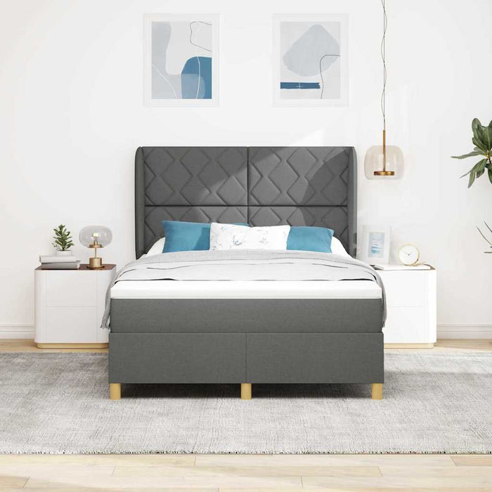Pat cu arcuri cu headboard Gri închis 190 x 140 cm țesătură WALTI