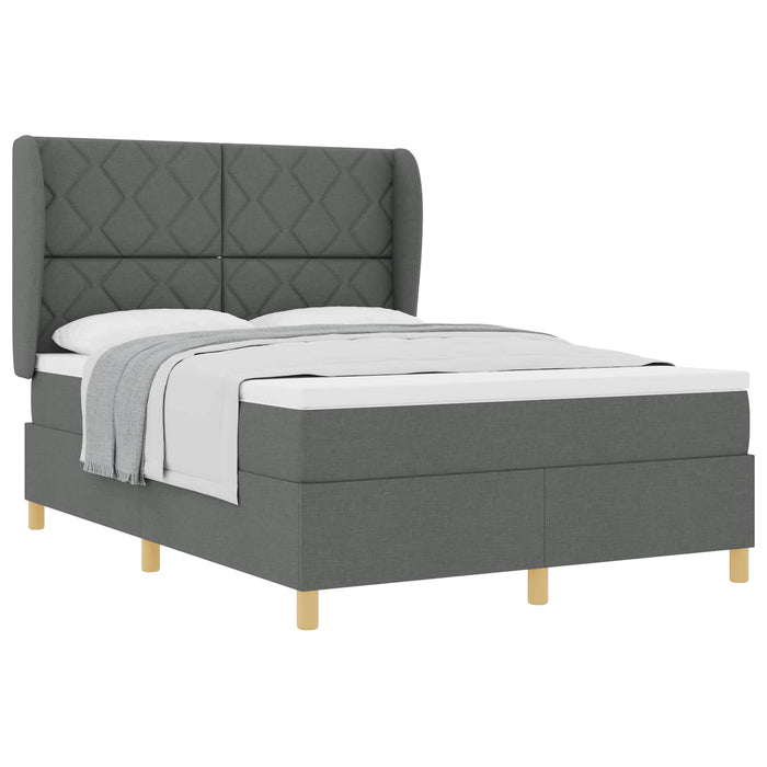 Pat cu arcuri cu headboard Gri închis 190 x 140 cm țesătură WALTI