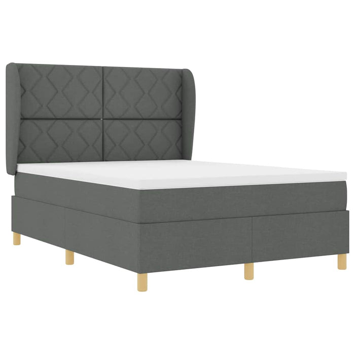 Pat cu arcuri cu headboard Gri închis 190 x 140 cm țesătură WALTI