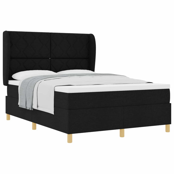 Pat cu arcuri cu headboard Manual Negru 190 x 140 cm țesătură WALTI