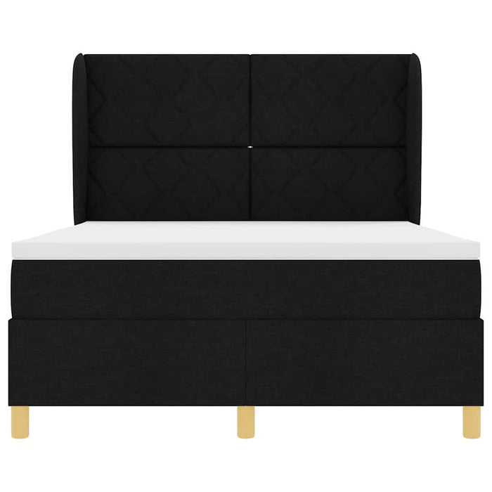 Pat cu arcuri cu headboard Manual Negru 190 x 140 cm țesătură WALTI