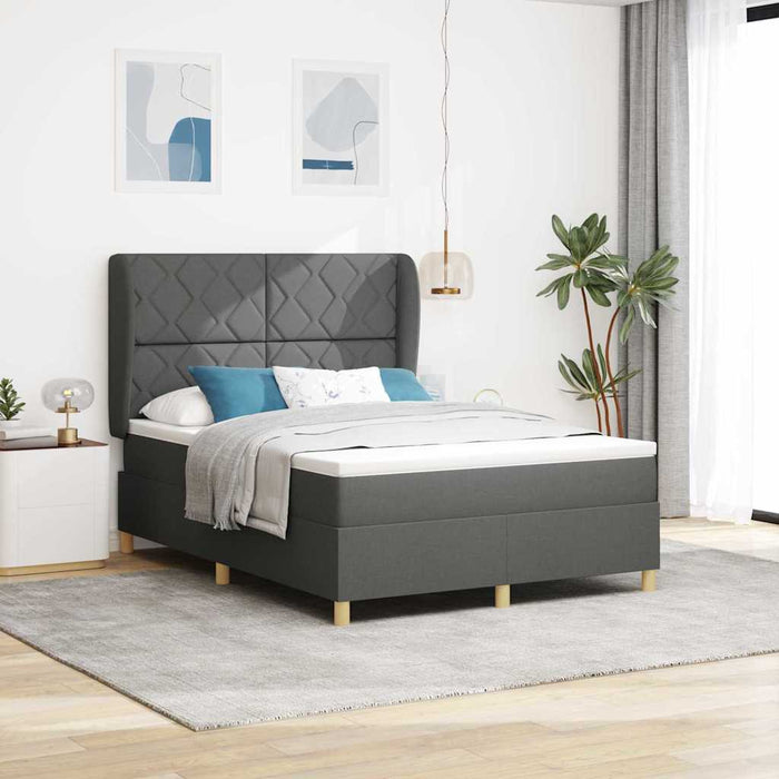 Pat cu arcuri cu headboard Gri închis 200 x 140 cm țesătură WALTI