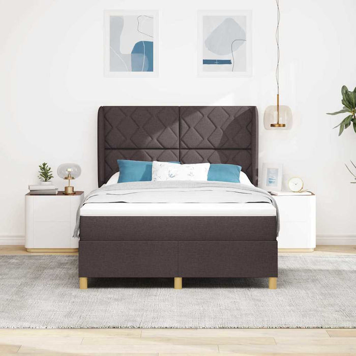 Pat cu arcuri cu headboard Maro închis 200 x 140 cm țesătură WALTI