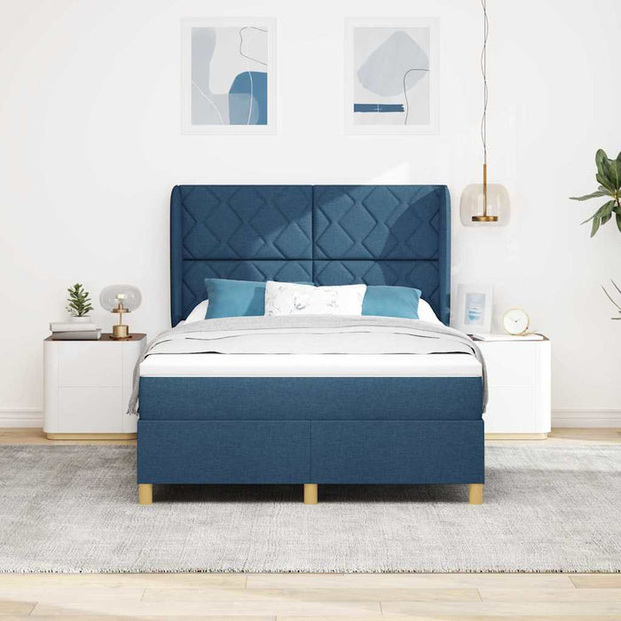 Pat cu arcuri cu headboard albastru 200 x 140 cm țesătură - WALTI WALTI