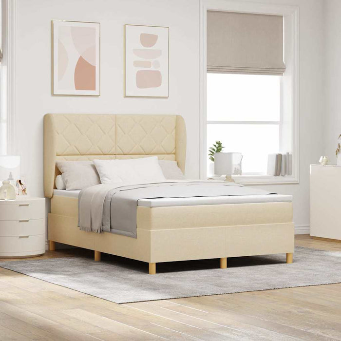 Pat cu arcuri cu headboard Manual Crem 200 x 160 cm țesătură WALTI