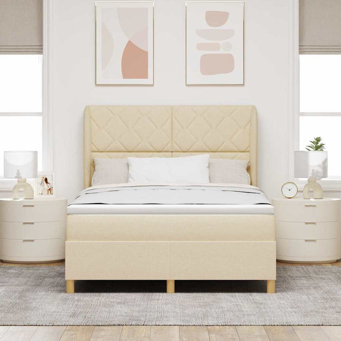 Pat cu arcuri cu headboard Manual Crem 200 x 160 cm țesătură WALTI