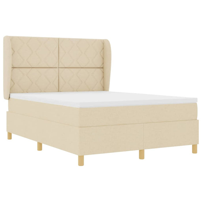 Pat cu arcuri cu headboard Manual Crem 200 x 160 cm țesătură WALTI