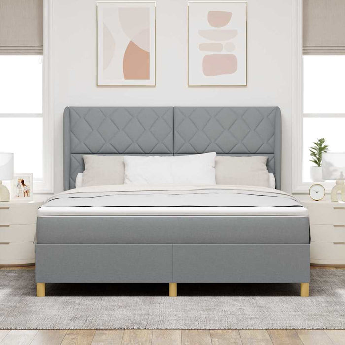 Pat cu arcuri cu headboard Gri deschis 200 x 180 cm țesătură - WALTI WALTI