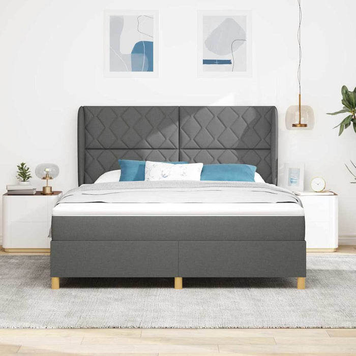 Pat cu arcuri cu headboard Gri închis 200 x 180 cm țesătură - WALTI WALTI
