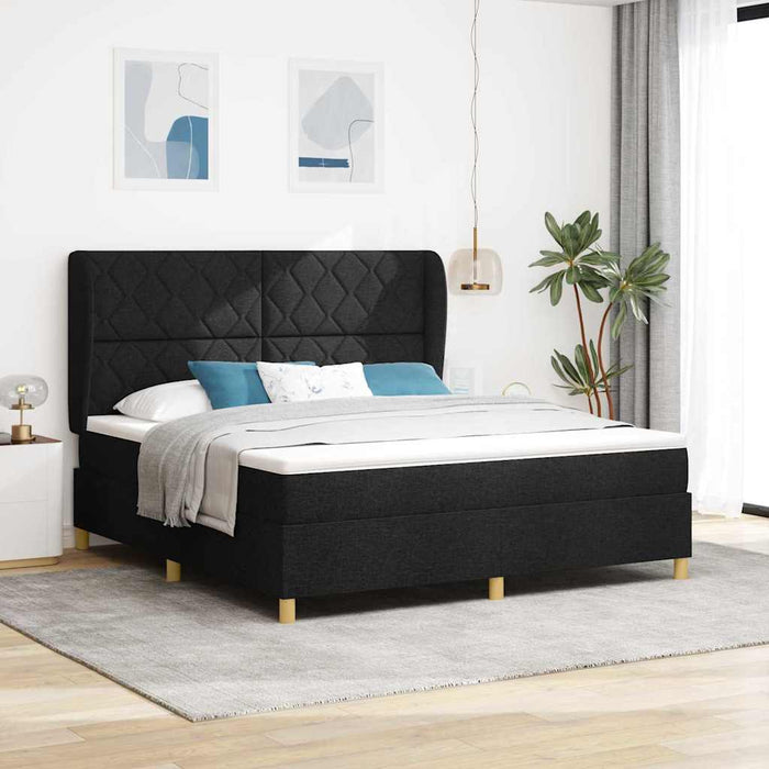 Pat cu arcuri cu headboard Manual Negru 200 x 180 cm țesătură WALTI