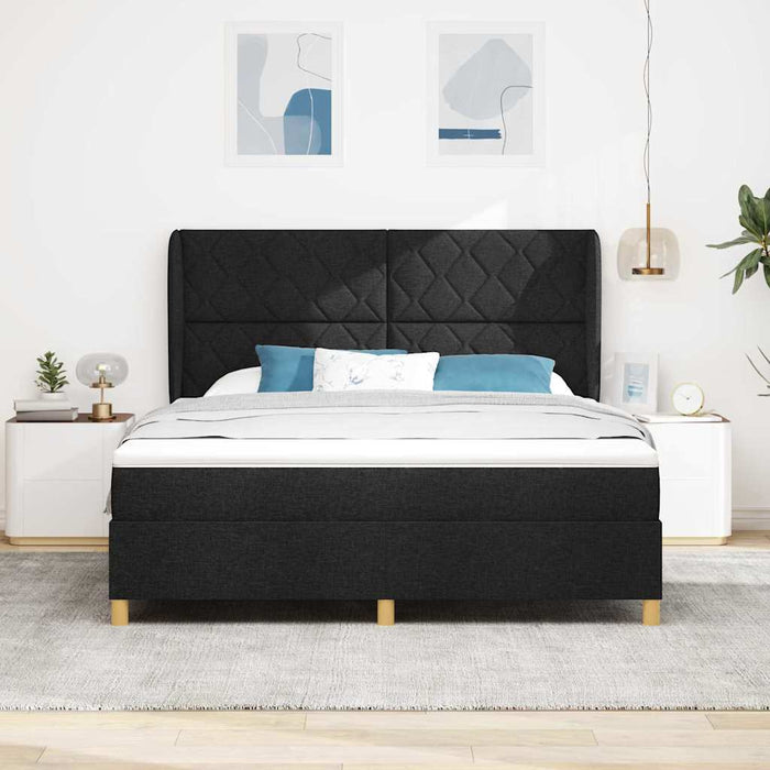 Pat cu arcuri cu headboard Manual Negru 200 x 180 cm țesătură WALTI