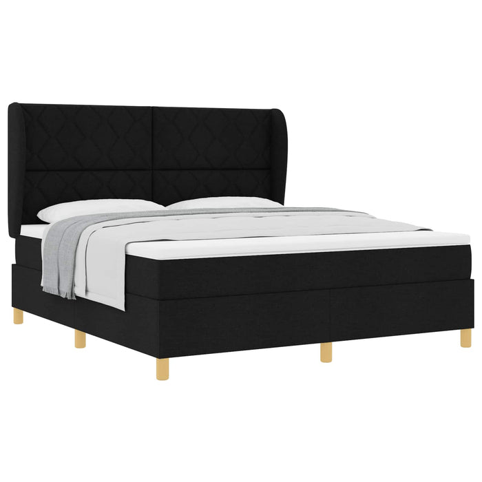 Pat cu arcuri cu headboard Manual Negru 200 x 180 cm țesătură WALTI