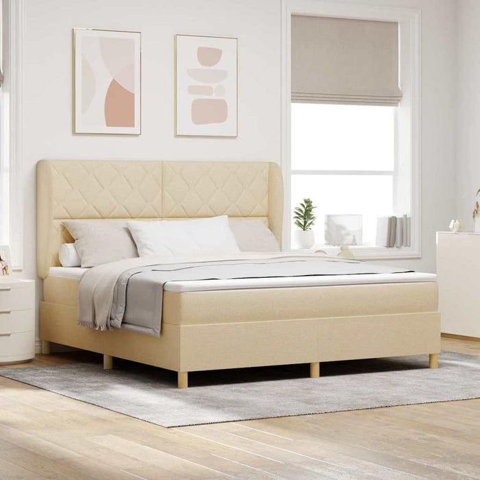 Pat cu arcuri cu headboard Manual Crem 200 x 180 cm țesătură - WALTI WALTI