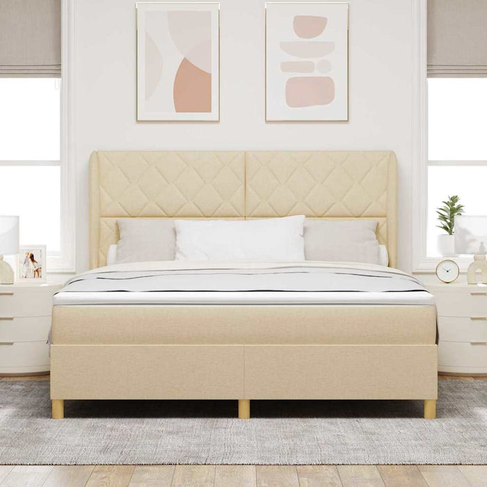 Pat cu arcuri cu headboard Manual Crem 200 x 180 cm țesătură - WALTI WALTI