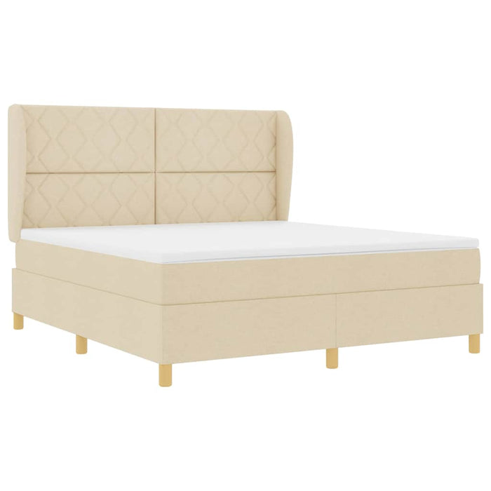 Pat cu arcuri cu headboard Manual Crem 200 x 180 cm țesătură - WALTI WALTI