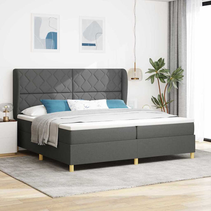 Pat cu arcuri cu headboard Gri închis 200 x 200 cm țesătură WALTI