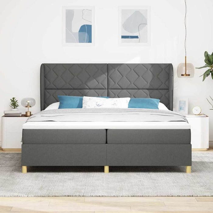 Pat cu arcuri cu headboard Gri închis 200 x 200 cm țesătură WALTI