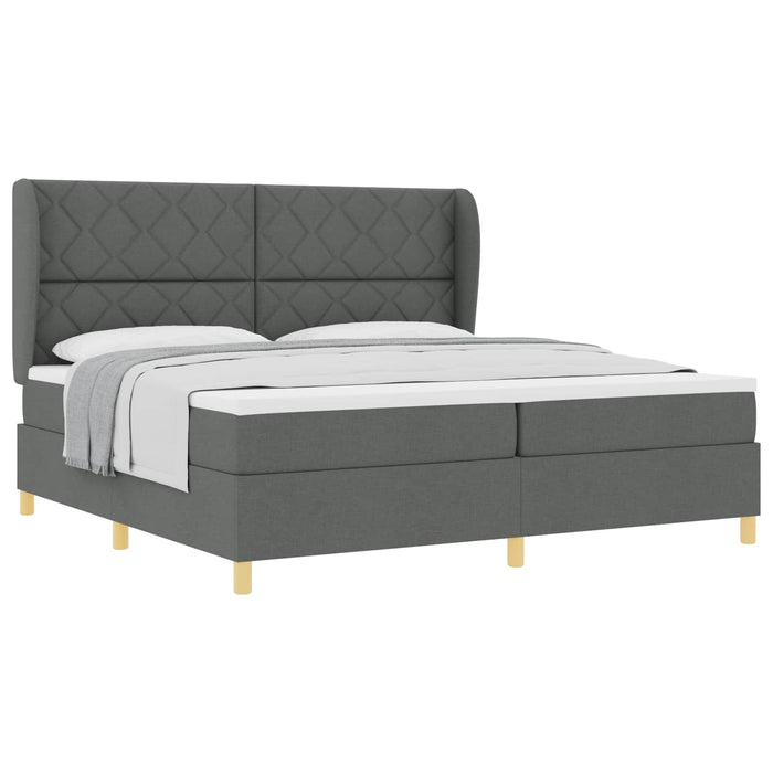 Pat cu arcuri cu headboard Gri închis 200 x 200 cm țesătură WALTI