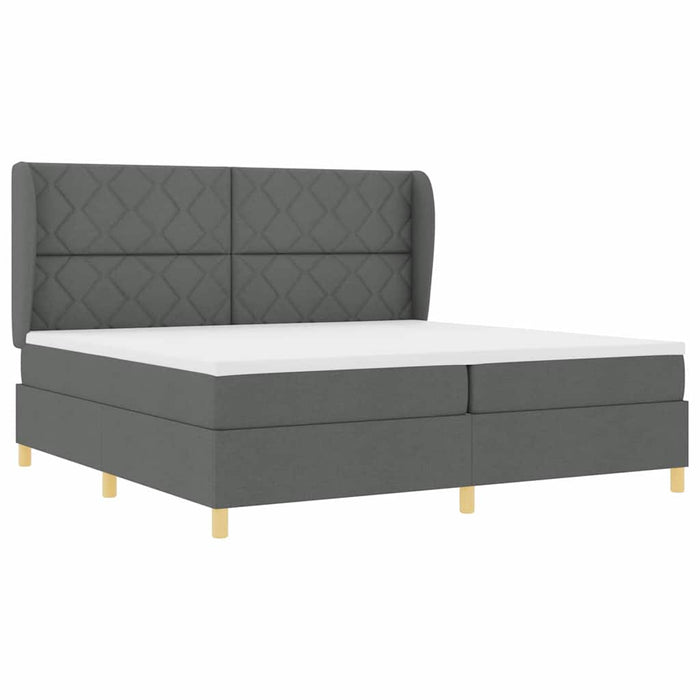 Pat cu arcuri cu headboard Gri închis 200 x 200 cm țesătură WALTI
