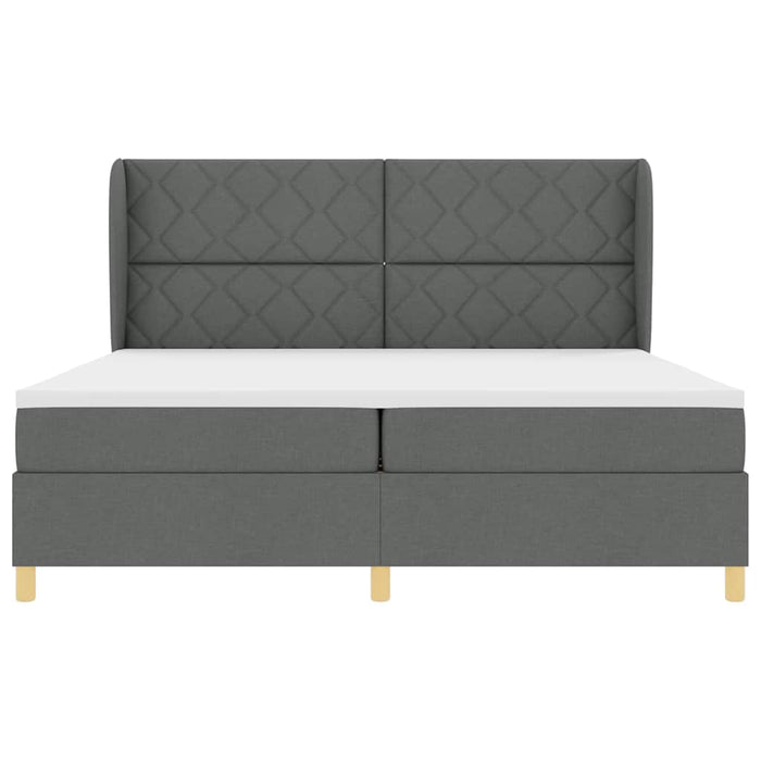 Pat cu arcuri cu headboard Gri închis 200 x 200 cm țesătură WALTI