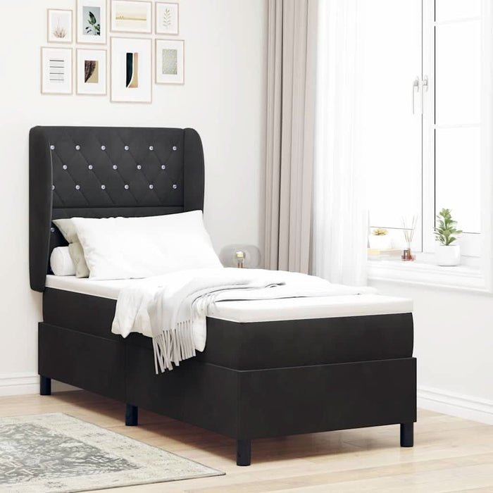 Pat cu arcuri cu saltea cu headboard Negru 200 x 80 cm Catifea WALTI
