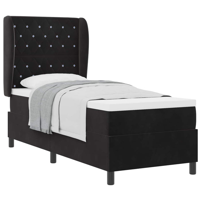 Pat cu arcuri cu saltea cu headboard Negru 200 x 80 cm Catifea WALTI