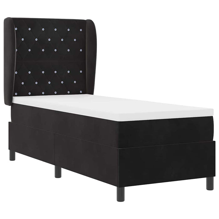 Pat cu arcuri cu saltea cu headboard Negru 200 x 80 cm Catifea WALTI