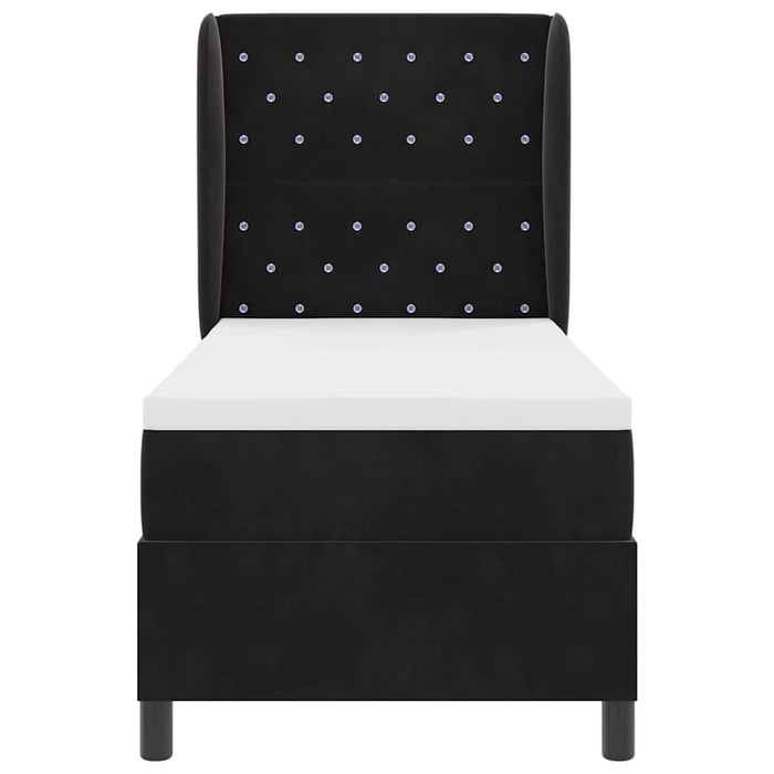 Pat cu arcuri cu saltea cu headboard Negru 200 x 80 cm Catifea WALTI