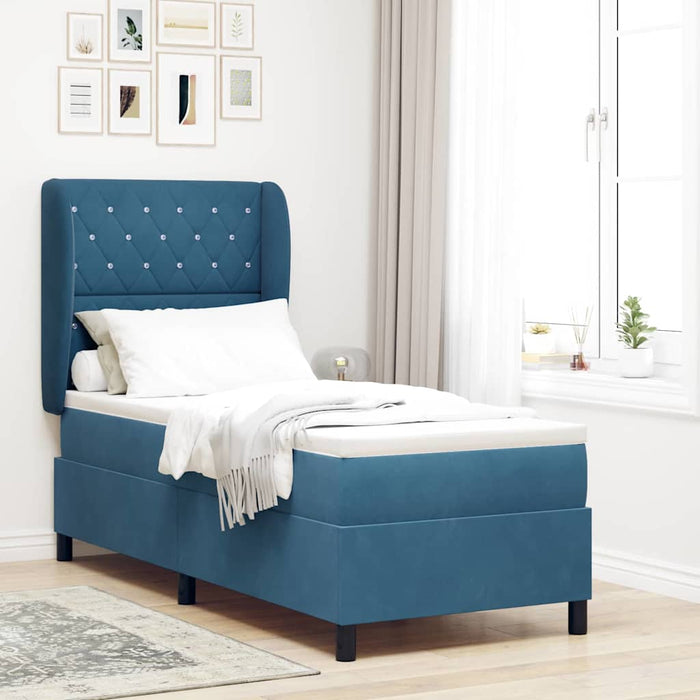 Pat cu arcuri cu headboard Albastru închis 200 x 80 cm Catifea - WALTI WALTI