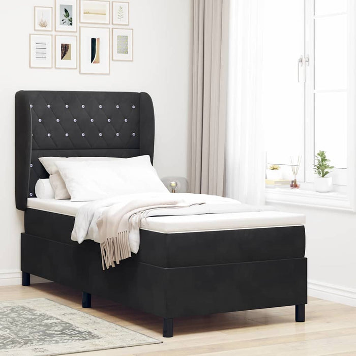 Pat cu arcuri cu saltea cu headboard Negru 190 x 90 cm Catifea WALTI
