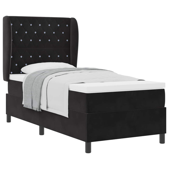 Pat cu arcuri cu saltea cu headboard Negru 190 x 90 cm Catifea WALTI