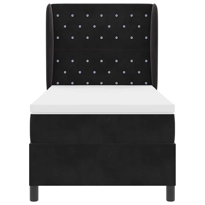 Pat cu arcuri cu saltea cu headboard Negru 190 x 90 cm Catifea WALTI