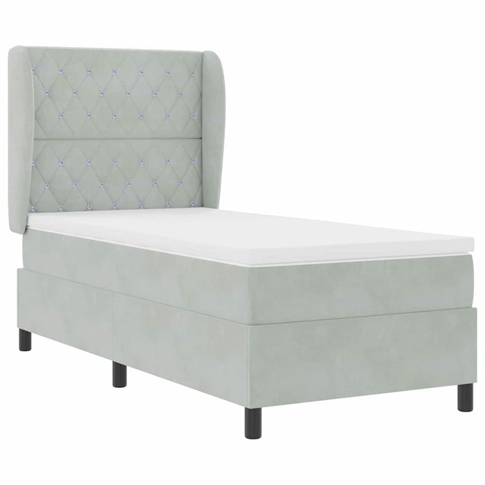 Pat cu arcuri cu saltea Gri deschis 200 x 90 cm Catifea WALTI