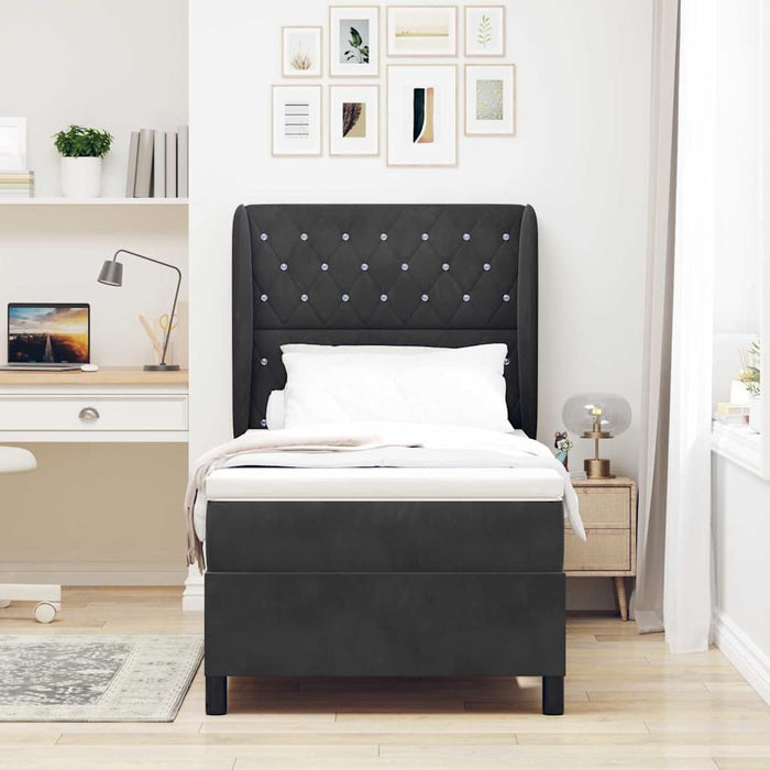 Pat cu arcuri cu saltea cu headboard Negru 200 x 90 cm Catifea WALTI