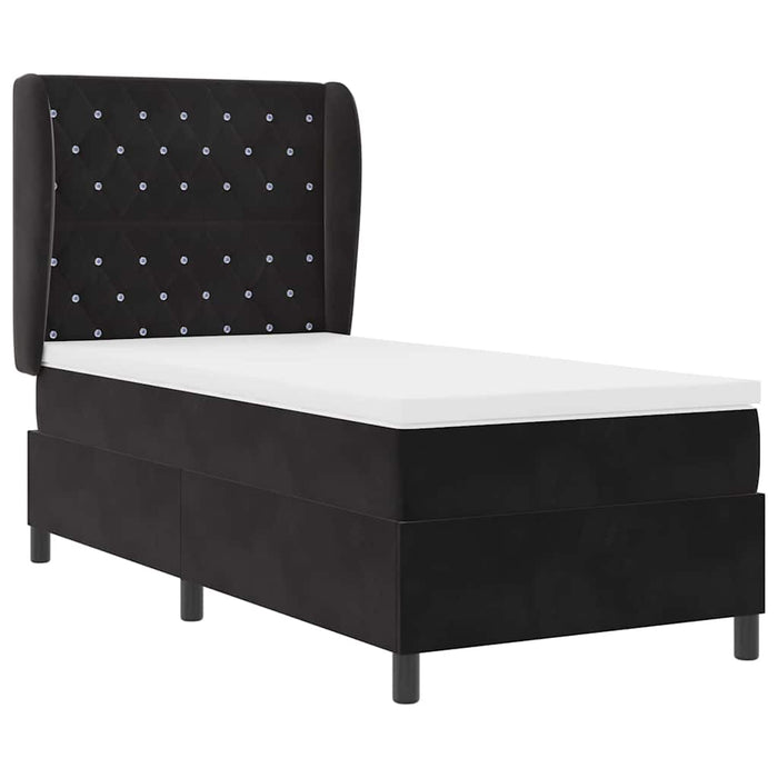 Pat cu arcuri cu saltea cu headboard Negru 200 x 90 cm Catifea WALTI