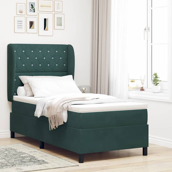 Pat cu arcuri cu saltea Verde închis 200 x 90 cm Catifea WALTI