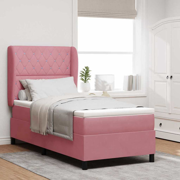 Pat cu arcuri cu saltea cu headboard Roz 200 x 90 cm Poliester - WALTI WALTI