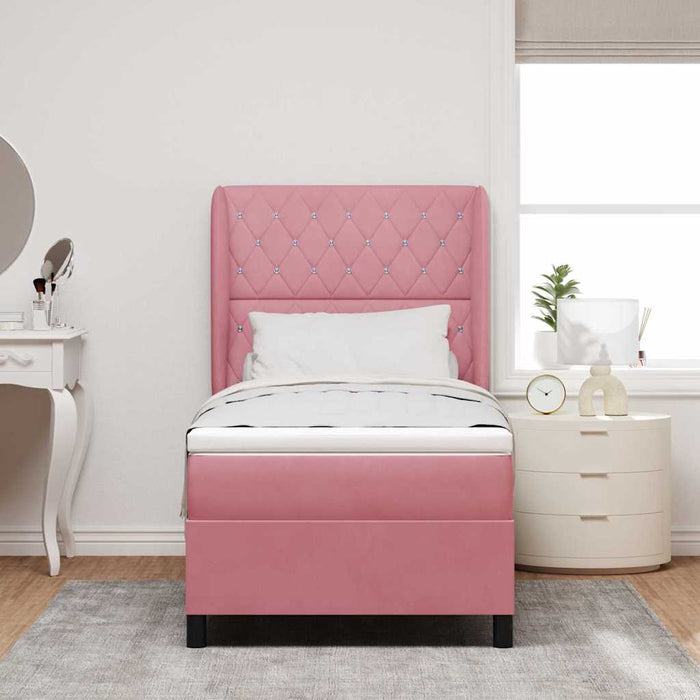 Pat cu arcuri cu saltea cu headboard Roz 200 x 90 cm Poliester - WALTI WALTI