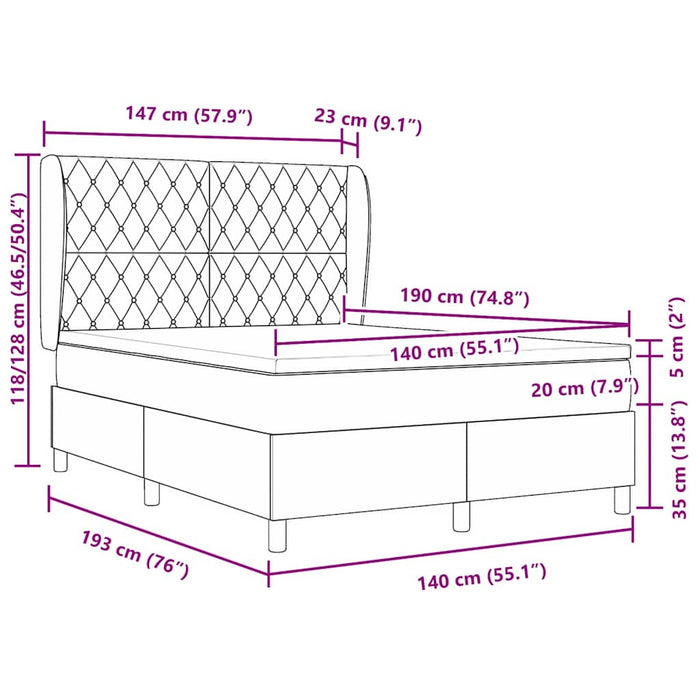Pat cu arcuri cu saltea Gri deschis 140 x 190 cm Catifea - WALTI WALTI