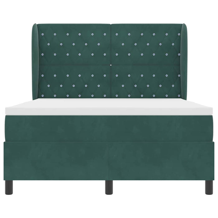 Pat cu arcuri cu headboard Verde închis 190 x 140 cm Catifea WALTI