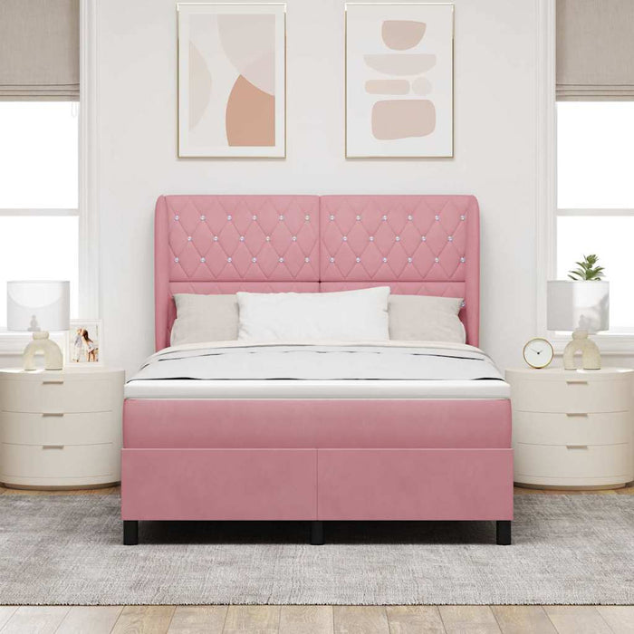 Pat cu arcuri cu headboard Manual Roz 190 x 140 cm Catifea WALTI