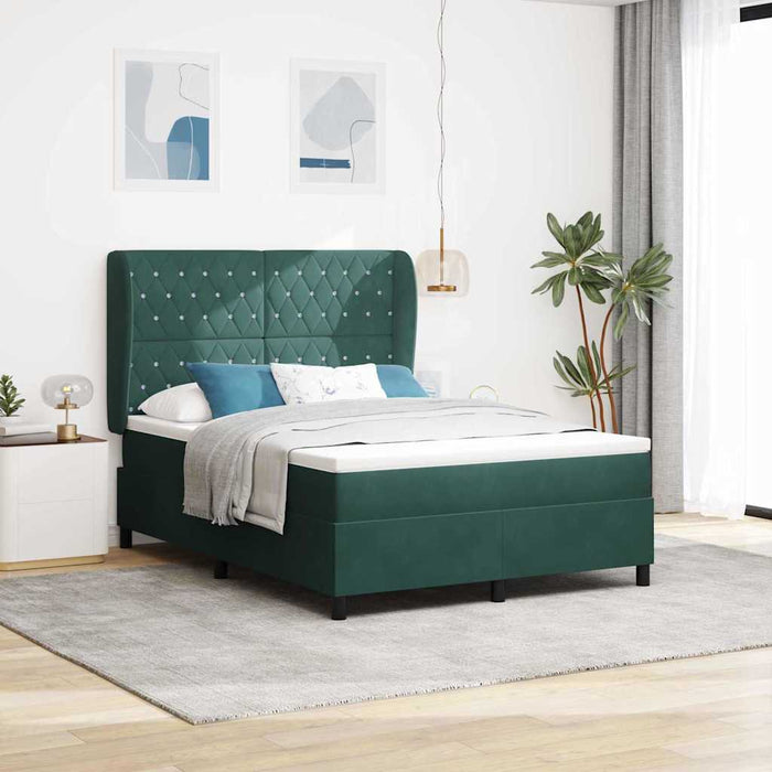 Pat cu arcuri cu headboard Verde închis 200 x 140 cm Catifea WALTI