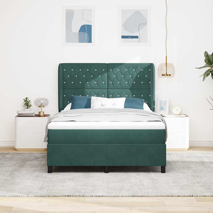 Pat cu arcuri cu headboard Verde închis 200 x 140 cm Catifea WALTI