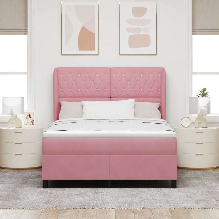 Pat cu arcuri cu saltea cu headboard Roz 200 x 140 cm Catifea WALTI