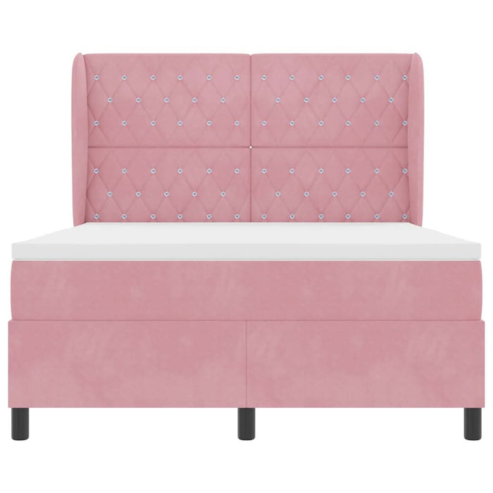 Pat cu arcuri cu saltea cu headboard Roz 200 x 140 cm Catifea WALTI